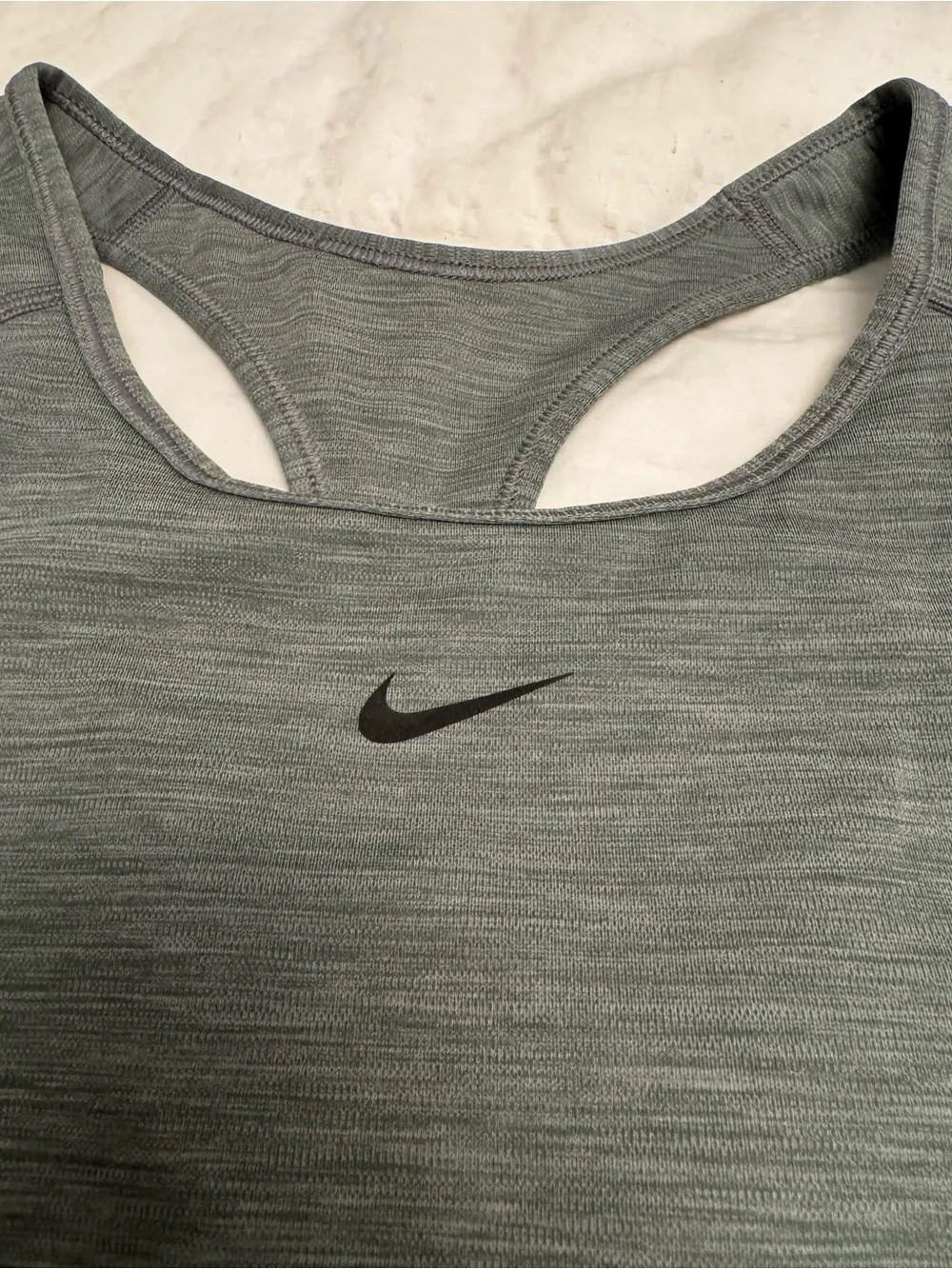 Nike Heathered Grey Racerback Sports Bra with Black Swoosh